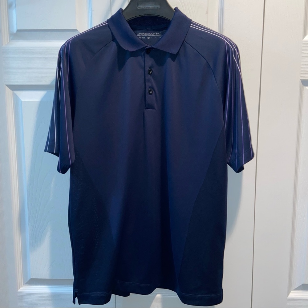 Nike Golf Navy Blue Purple Stripe Polo - Breathable - Men’s Medium